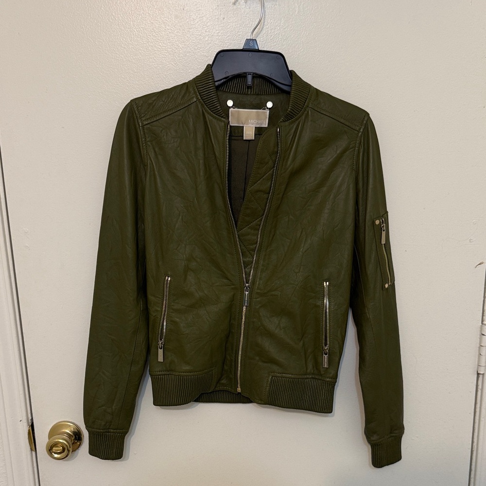 Michael Kors leather bomber jacket
